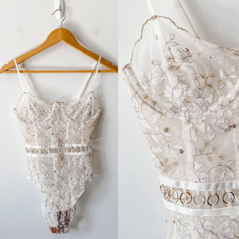 For Love And Lemons | Cream Floral Lace Bodysuit